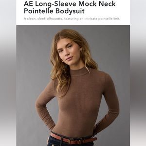 New! AE Long-Sleeve Mock Neck Pointelle Bodysuit